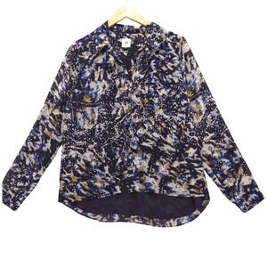 Cabi Starry Night Button Up‎ Long Sleeve Ruffle Blouse Top M 3066